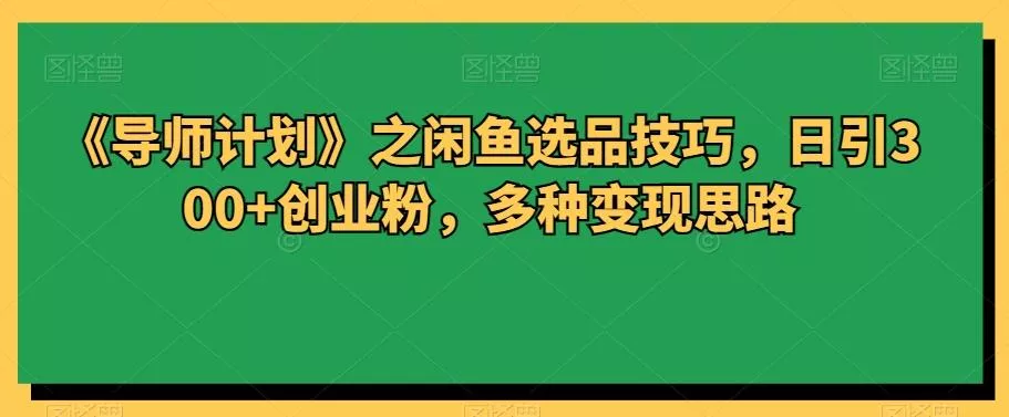 《导师计划》之闲鱼选品技巧，日引300+创业粉，多种变现思路