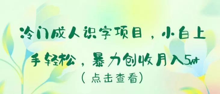 冷门成人识字项目,小白上手轻松,暴力创收月入5w+【揭秘】