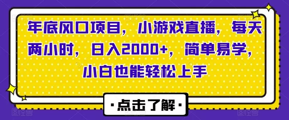 年底风口项目，小游戏直播，每天两小时，日入2000+，简单易学，小白也能轻松上手