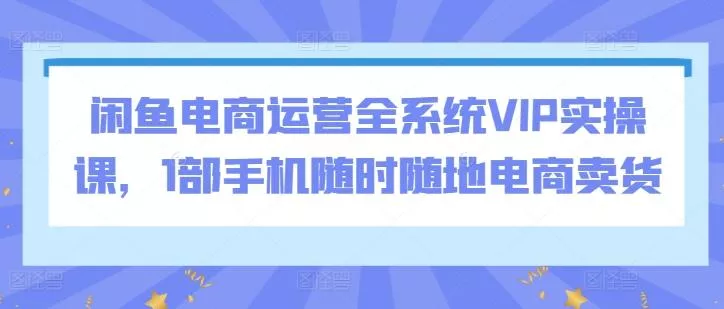 闲鱼电商运营全系统VIP实操课,1部手机随时随地电商卖货