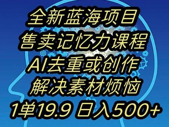 蓝海项目记忆力提升,AI去重,一单19.9日入500+【揭秘】