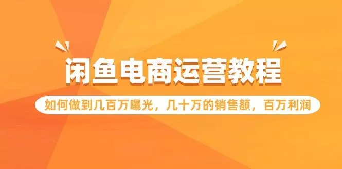 (9560期)闲鱼电商运营教程：如何做到几百万曝光，几十万的销售额，百万利润