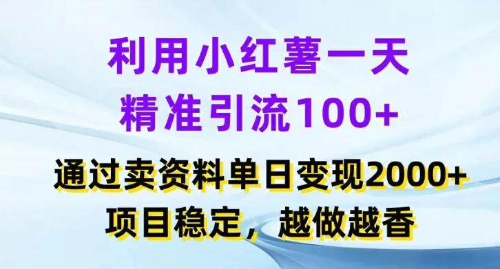 利用小红书一天精准引流100+,通过卖项目单日变现2k+,项目稳定,越做越香【揭秘】
