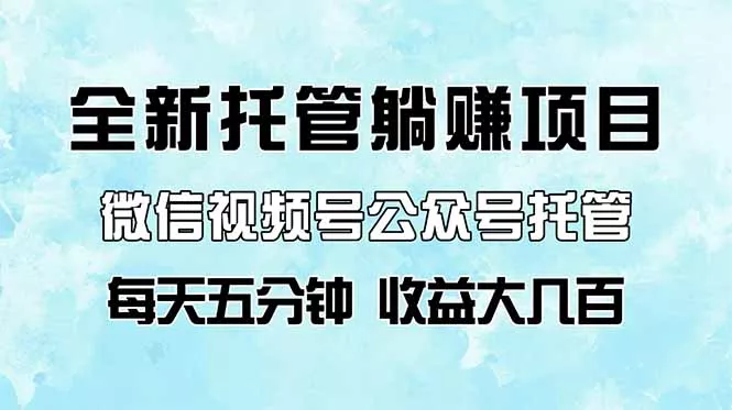 全新托管躺赚项目，微信视频号公众号托管代运营，每天五分钟，收益大几百