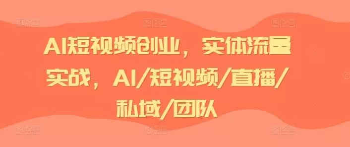 AI短视频创业,实体流量实战,AI/短视频/直播/私域/团队