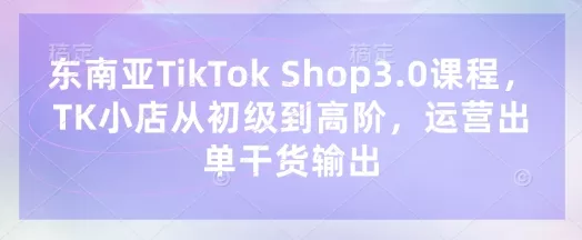 东南亚TikTok Shop3.0课程，TK小店​从初级到高阶，运营出单干货输出