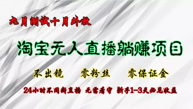 淘宝无人直播最新玩法，九月测试十月外放，不出镜零粉丝零保证金，24小...