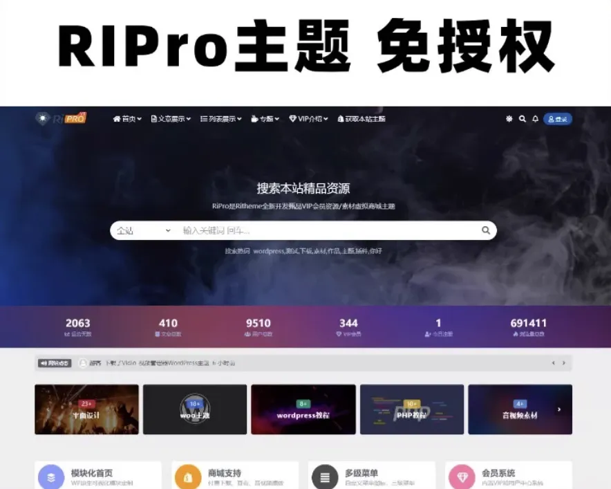 WordPress模板日主题资源下载主题源码模板 RiPro v8.6 开心版 