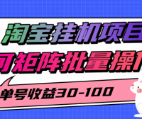 淘宝挂机项目，单号30-100，可矩阵批量操作 